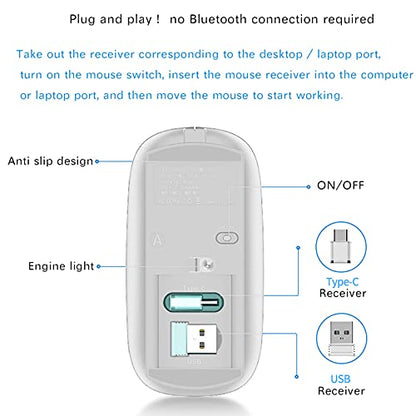 2.4G USB C Receiver Wireless Mouse for Computer Chromebook for Microsoft Laptop Mac DELL HP iMac MacBook Pro Air Win7 8 10 11 - color: WHITE 2