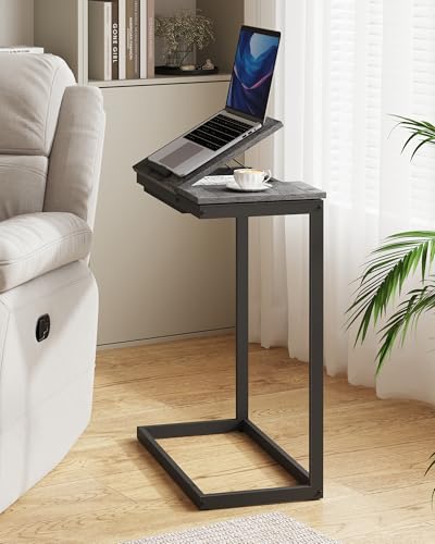 TUTOTAK Large C Shaped End Table, Side Table, Couch Computer Table C Table | Tilting Laptop Stand with Storage, Computer Couch table for Living Room, Bedroom, Charcoal Grey TB01BY089 - color: Charcoal Grey, style: Modern