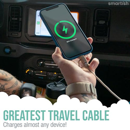 Smartish USB-C/Lightning Cable 17/16/16e/15/14 - Crown Joule - 6 Foot Universal Fast Fabric Wrapped Charging Cable w/Micro-USB - MFi Certified 13/12/SE/iPad/AirPods/Android - Pink - color: I'm Blushing, size: USB to USB-C/Lightning/Micro