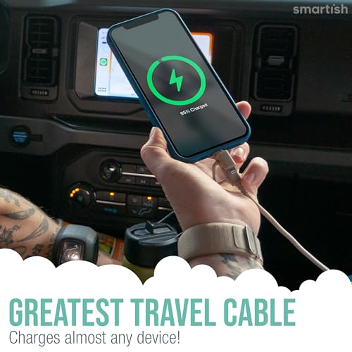 Smartish USB-C/Lightning Cable 17/16/16e/15/14 - Crown Joule - 6Foot Universal Fast Fabric Wrapped Charging Cable w/Micro-USB - MFi Certified 13/12/SE/iPad/AirPods/Android - Green - color: Teal Me More, size: USB to USB-C/Lightning/Micro