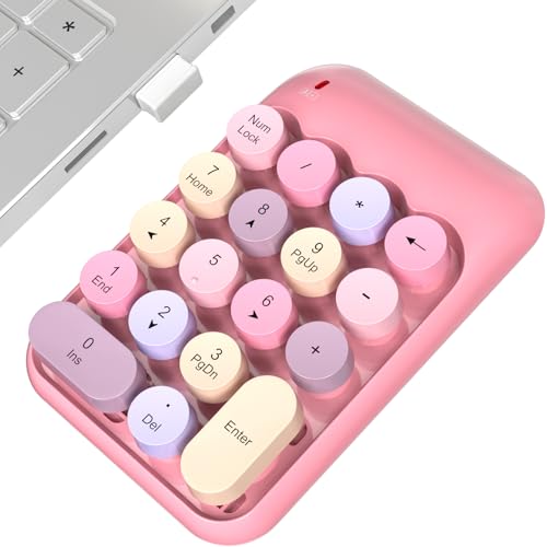 MOWUX Wireless Number Pads, Cute Colorful Numeric Keypad Numpad Portable 2.4 GHz Financial Accounting Number Keyboard Extensions, 18 Key Number Numpad for Laptop Desktop, PC (Pink) - color: Pink