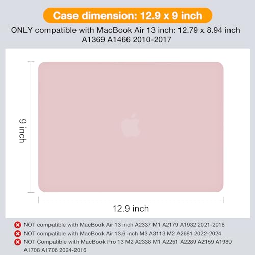 MOSISO Case Compatible with MacBook Air 13 inch A1369 A1466, Rose Quartz | Plastic Hard Shell & Keyboard Cover & Screen Protector Compatible with MacBook Air 13 (Older Version 2010 - end 2017) - color: Rose Quartz