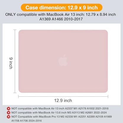 MOSISO Case Compatible with MacBook Air 13 inch A1369 A1466, Rose Quartz | Plastic Hard Shell & Keyboard Cover & Screen Protector Compatible with MacBook Air 13 (Older Version 2010 - end 2017) - color: Rose Quartz