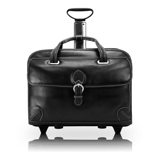 15" Leather Patented Detachable -Wheeled Laptop Briefcase