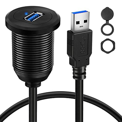 Alloy Single Port USB 3.0 Dashboard Port Car Mount Flush Cable, Male to Female Waterproof Extension Cable for Car Truck Boat Motorcycle with LED Indicator - 3ft - style: Single Port 3ft