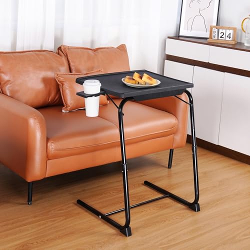 Allpop TV Tray Table - Adjustable TV Dinner Tray for Eating, Folding Laptop Table with 6 Heights & 3 Tilt Angles, Cup Holder on Couch & Bed, Black - color: Black, size: Allpop-TV Tray