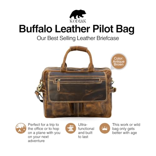 Buffalo Leather Pilot Bag - color: Antique Brown