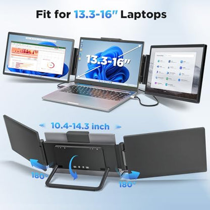 Laptop Screen Extender, 14" 1200P FHD IPS Light & Portable Triple Monitor 16:10 for 13.3"-16" Laptops, USB-C & HDMI Plug & Play Monitor Extender with Metal Stand for Mac/Wins/Android/Chrome