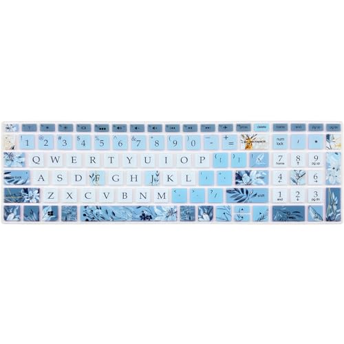 Keyboard Cover for HP Envy x360 15m-bp/bq /2020 2019 HP Pavilion 15/ HP Pavilion x360 15.6” Series/HP Envy 17 17.3" Series/HP Laptop 15t 17t 17-ca0011nr 17-by0040n, Gray Blue Flowers - color: Gray Blue Flowers