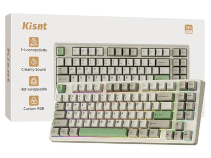 Kisnt KN85 Wireless Mechanical Keyboard, 75% Layout, Bluetooth/2.4GHz/USB-C, Custom RGB Backlit, Hot-Swappable Linear Switch, Creamy Sound for Gaming/Typing (Industrial Gray) - color: Industrial Gray