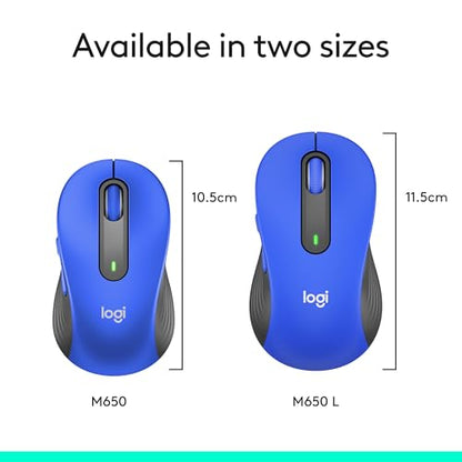 Logitech Signature M650 L Full Size Wireless Mouse - Classic Blue | Large Sized, 2-Year Battery, Customizable Side Buttons, Bluetooth, Compatible with PC, Mac, Multi-Device, Chromebook - color: Classic Blue