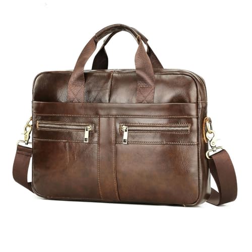 Vintage Leather Laptop Briefcase, 16 Inch Messenger Bag, Crossbody Shoulder Computer Satchel for Men Office Computer Bag - color: Coffee