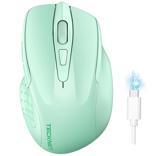 TECKNET Wireless Mouse, BT 5.0/2.4G, Rechargeable 6-DPI Silent, Green | Bluetooth 5.0/3.0 & USB A, 2-Device Easy Switch, Wide OS Compatible, 6 Buttons, 6-DPI up to 4800, Ergonomic for S to M Hands - color: Green