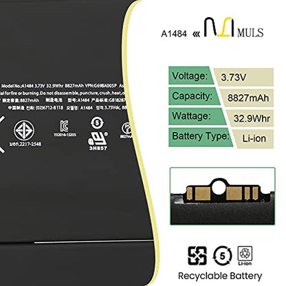MULS A1484 A1474 Tablet Battery Replacement for iPad 5th 6th 7th 8th 9th | Generation A1822 A1823 A1893 A1954 A2197 A2198 A2270 A2428 A2429 A2430 A2602 A2603 A2604 A1474 A1475 for iPad 5/6/7/8/9/Air 1 - size: 10.04*5.83*0.98 in A1484