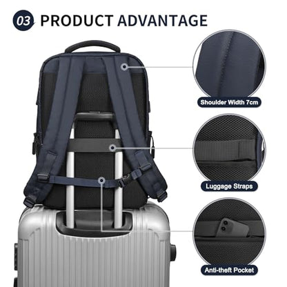 Lightweight Commute Backpack for Men & Women, Water-Resistant Travel Daypack with 15.6-Inch Laptop Compartment & Anti-Theft Pockets, Navy Blue - color: Navy Blue