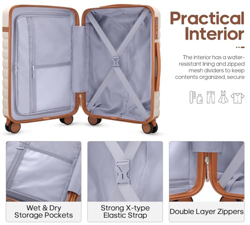 UKEIN Luggage Sets 3 Piece, Carry On Luggage 20In With Spinner Wheels,PC Hardside Suitcase Set with TSA Lock,Durable Carry On Suitcase With Travel Backpack for Men (Beige, 3 piece set (20inch)) - color: Beige, size: 3 piece set (20inch)