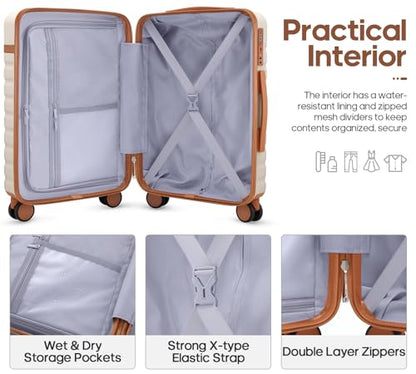 UKEIN Luggage Sets 3 Piece, PC Hardside Carry On Luggage 28 Inch With Spinner Wheels with TSA Lock, Carry On Suitcase Set With Travel Backpack for Men (Beige, 3 piece set (28inch)) - color: Beige, size: 3 piece set (28inch)