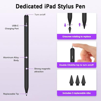 Stylus Pencil for iPad A16/11th Gen(2018-2026),2Pack Active iPad Pen Fast Charging Palm Rejection&Tilt Sensitivity Compatible iPad 11-6th,iPad Pro M5/12.9"/11",iPad Air M4/M3/M2/5/4/3,Mini 7/6/5-Black - color: Black, size: 2pack