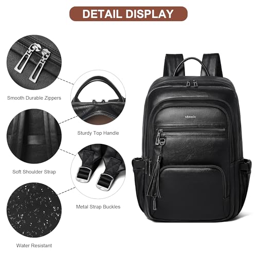 Shrrie 17 Inch Laptop Backpack for Women,Vegan Leather Backpack Purse,28L Work Business College Travel Computer Backpacks with Pouch Pocket for Large Capacity Cup & USB Charger,Black - color: Black
