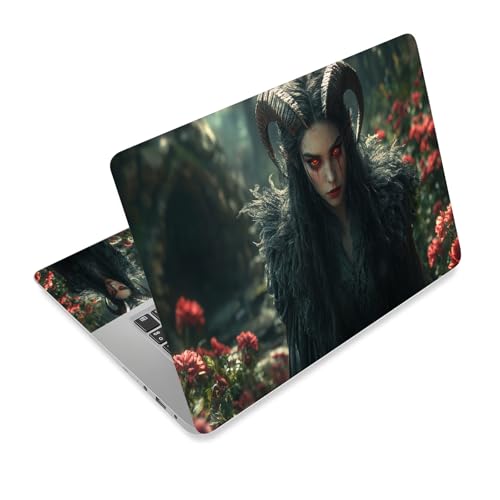 Universal Laptop Skin Sticker Decal,15.6 Inch Laptop Vinyl Cover for 13" 14" 15.6" Laptop,Scratch-Resistant Waterproof Protector Wrap,Reusable with Wrist Pads,Horned Rose Sorceress - color: Horned Rose Sorceress