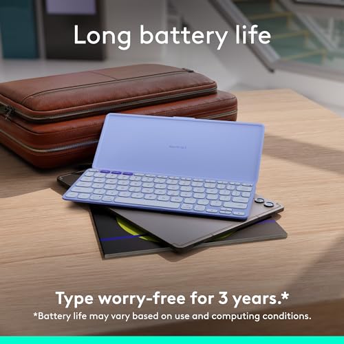 Logitech Keys-to-GO 2 Portable Bluetooth Tablet Keyboard - Lilac | Built-in cover, slim & compact wireless design, for Windows, Android, Linux, iPad, iPhone, Mac, Apple TV - color: Lilac, style: Keys-To-Go 2