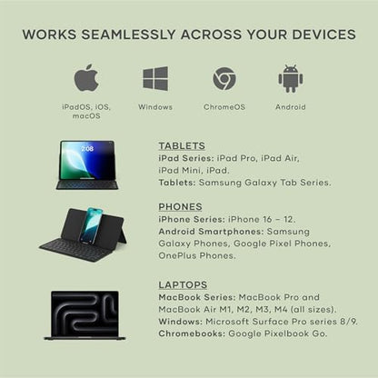 Satechi OntheGo Bluetooth Keyboard, Connect Up to 3 Devices, Tablet, Black | Adjustable stand, USB-C rechargeable battery, compact & portable, for iPad, tablet - color: Black