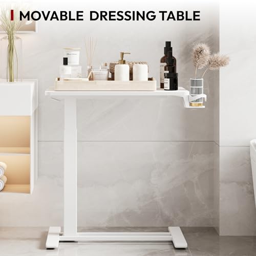 SANODESK Mobile Standing Desk with Hidden Wheels,Pneumatic Laptop Desk Rolling Computer Cart Movable Height Adjustable Small Sit Stand Desk for Home Office(27.6" W x 15.7" D, White) - color: White, size: 28x16