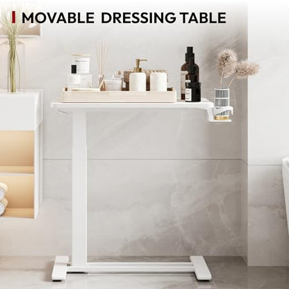 SANODESK Mobile Standing Desk with Hidden Wheels,Pneumatic Laptop Desk Rolling Computer Cart Movable Height Adjustable Small Sit Stand Desk for Home Office(27.6" W x 15.7" D, White) - color: White, size: 28x16