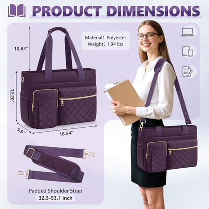 SDYSM Teacher Tote Bag 15.6 inch Laptop Bag Work Bags for Women Nurse Tote Professional Computer Messenger Shoulder Bags Laptop Briefcase for Office, College, Nursing, Purple - color: Dark Purple