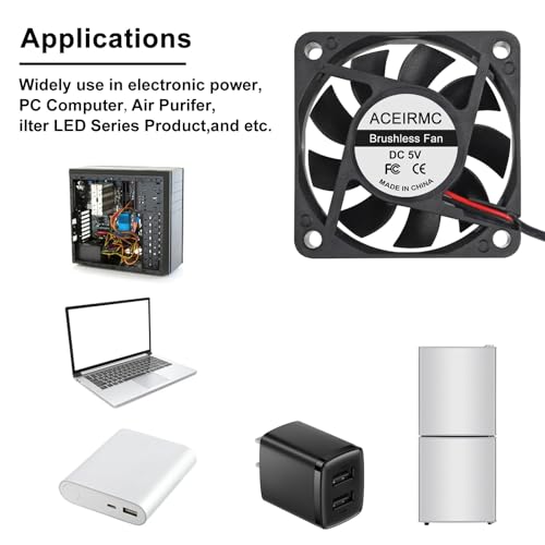 ACEIRMC 4pcs 6010 Fan 60x60x10mm DC 5V 60mm x 10mm Brushless Cooling Fan, Replacement Ball Bearing 60mm Fan for Cooling DIY PC Computer Case (6010 5V USB) - color: 6010 5V USB