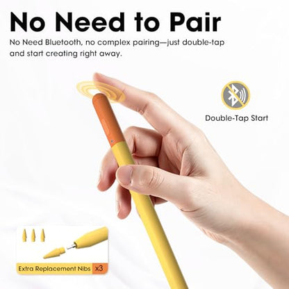 Stylus Pen for iPad 2018-2026, 15-Min Fast Charging with LED Battery Indicator, Palm Rejection, Tilt Sensitivity, Magnetic Pencil for iPad 6th-11th Gen, Air M4/M3/M2, Pro M5/M4, Mini 7/6/5, Yellow - color: Yellow