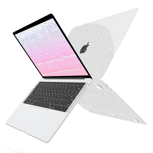 G JGOO for MacBook Air 13 inch Case 2021 2020-2018 M1 A2337 A2179 A1932 | Glitter Protective Plastic Hard Shell for MacBook Air 13.3 inch Case + Keyboard Cover + Screen Protector, Sparkly Clear - color: Clear