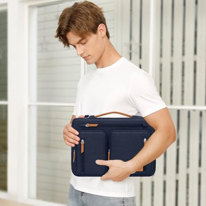 MOSISO 360 Protective Laptop Bag, Computer Bags | Side Open Messenger Bag with Trolley Sleeve&5 Pockets - color: Navy Blue
