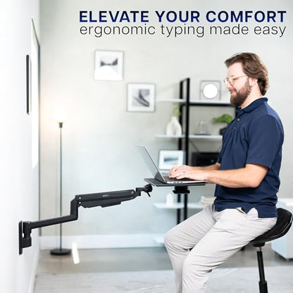 VIVO Sit-Stand 14 Inch Pneumatic Laptop Tray Wall Mount, Articulating Height Adjustable Typing Platform, Floating Workstation, Ergonomic Tilt, Black, MOUNT-KB35L