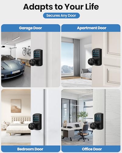 Smart Fingerprint Keyless Entry Door Knob Keypad Electronic Biometric Lock | 20 User Codes 50 Fingerprints Vacation & Passage Mode One-Time Code 2 Keys Auto-lock 2-99s Anti-peep Fits U.S. Standard Door - size: HL-669FK Matte Black