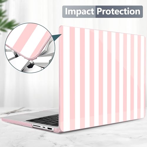 Batianda Case for MacBook Pro 14" 2026 2025-2021 Release, Pink Candy Stripe | 4-in-1 bundle with preppy design, 1.2mm lightweight slim hard shell protection for girls, students and aesthetic users - color: Pink Candy Stripe