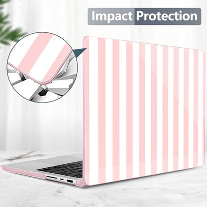 Batianda Case for MacBook Pro 14" 2026 2025-2021 Release, Pink Candy Stripe | 4-in-1 bundle with preppy design, 1.2mm lightweight slim hard shell protection for girls, students and aesthetic users - color: Pink Candy Stripe
