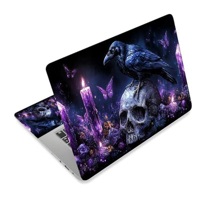 Universal Laptop Skin Sticker Decal,15.6 Inch Laptop Vinyl Cover for 13" 14" 15.6" Laptop,Scratch-Resistant Waterproof Protector Wrap,Reusable with Wrist Pads,Raven Skull - color: Raven Skull