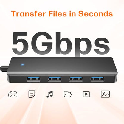 USB Hub 4 Ports, Multiple USB 3.0 Hub, USB A Splitter Ultra-Slim USB Expander for Mouse, Keyboard, Flash Drive, U Disk, Printer, Laptop PC, Desktop and More
