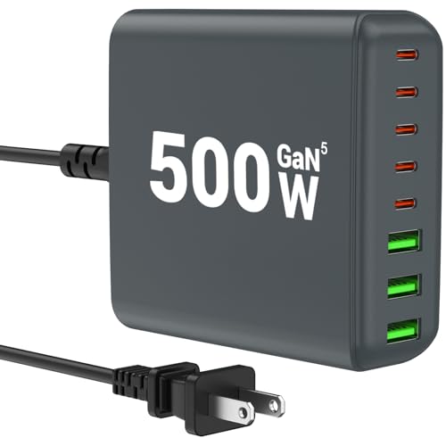 500W USB C Charger Block, 8-Port USB C Charging Station Fast Charging PD 120W PC Laptop Charger Adapter Compatible with MacBook Pro/Air/All iPad,DELL, iPhone 16/15/14/13/Pro Max/Galaxy - color: GREY