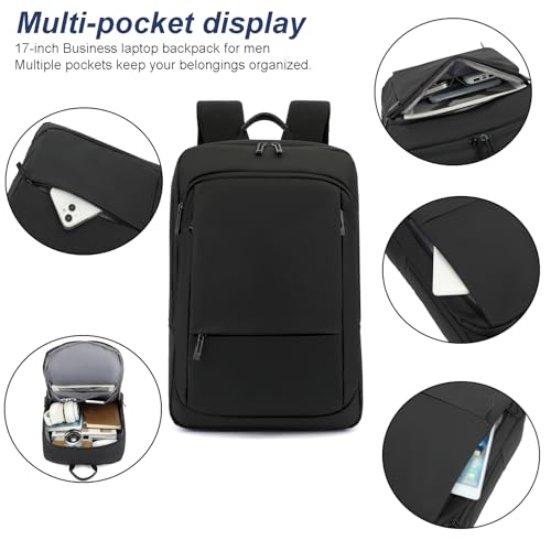 AUGUR Slim Laptop Backpack With 15.6 Inch Sleeve Professional Notebooks Bag Case Laptop Backpack Men Fit Travel/Business/Work - color: 17 Inch Black