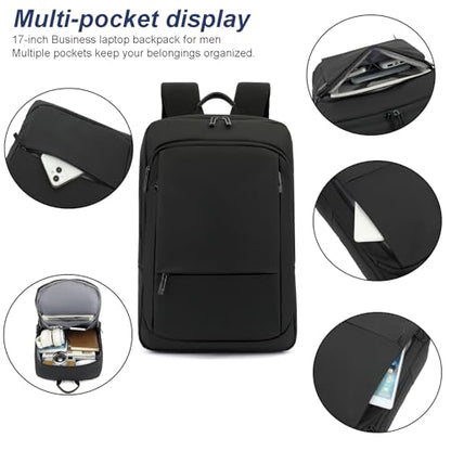 AUGUR Slim Laptop Backpack With 15.6 Inch Sleeve Professional Notebooks Bag Case Laptop Backpack Men Fit Travel/Business/Work - color: 17 Inch Black