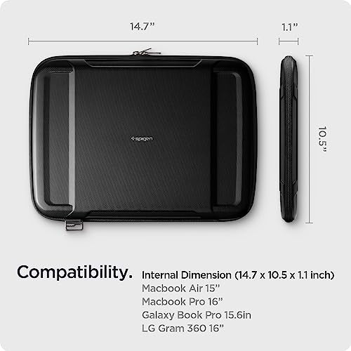 Spigen Rugged Armor Pro Case MacBook 16-Inch Pouch Compatible with MacBook Pro/Air M5 Pro/Max (2026), M5/M4/M3/M2/M1 A3403 A3186 A2991 A2780 A2485 A2141 - Black - size: 16 Inch