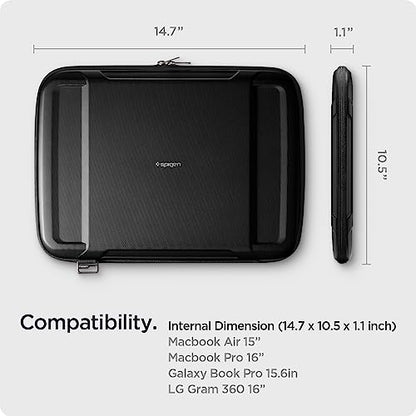 Spigen Rugged Armor Pro Case MacBook 16-Inch Pouch Compatible with MacBook Pro/Air M5 Pro/Max (2026), M5/M4/M3/M2/M1 A3403 A3186 A2991 A2780 A2485 A2141 - Black - size: 16 Inch