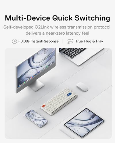 MelGeek O2 Wireless Low Profile Mechanical Keyboard | 75% Mac Layout | 3-Mode, RGB Backlit, Creamy Sound, PBT Keycaps, Pre-lubed Linear Switches | Hot-Swap Custom Keyboard with Mac/Windows/Linux