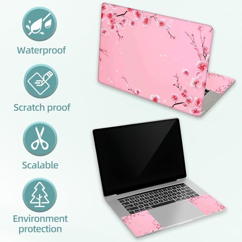 Universal Laptop Skin Decal, 3-Piece Vinyl Protector for 12 13 14 15.6" Notebook, Waterproof Anti-Scratch, Easy Trim & Bubble-Free Finish, Pink Background Cherry Blossom - color: Pink Background Cherry Blossom