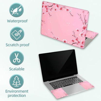 Universal Laptop Skin Decal, 3-Piece Vinyl Protector for 12 13 14 15.6" Notebook, Waterproof Anti-Scratch, Easy Trim & Bubble-Free Finish, Pink Background Cherry Blossom - color: Pink Background Cherry Blossom