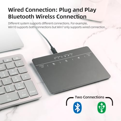 Wired & Wireless Metal Touchpad for PC Computer & Laptop, Rechargeable Trackpad Travel-Friendly Bluetooth & USB Mouse Pad for Windows 7/10/11, Black - color: Black