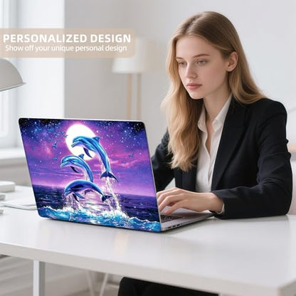 Universal Laptop Skin Sticker for 12/13/14/15.6 Inch Laptops, Reusable Vinyl Laptop Decal Cover, Waterproof Scratch Resistant Notebook Skin with 2 Wrist Pads,Cute Blue Dolphin - color: Cute Blue Dolphin