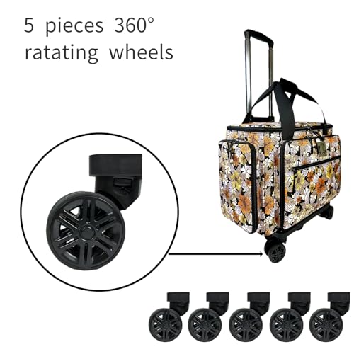Rolling Sewing Machine Bag with Five 360-Degree Rotating Wheels,Sewing Machine Carrying Case Fits for Most Standard Sewing Machines,YKK zipper,Hard Bottom Pad (Floral) - color: Floral